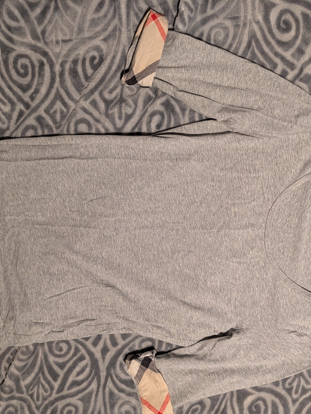 Burberry Light Gray Crewneck Sweater with Signature Checked Cuffs
